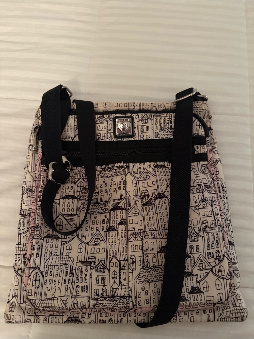 Brighton City-Print Crossbody Bag in Cream and Black
